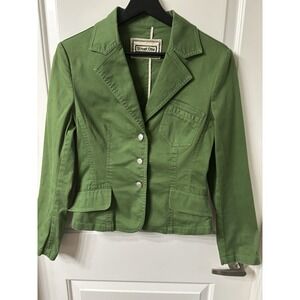 Vintage Style Green Tailored Cotton Blazer  Size Small (36) Notched Lapel Preppy